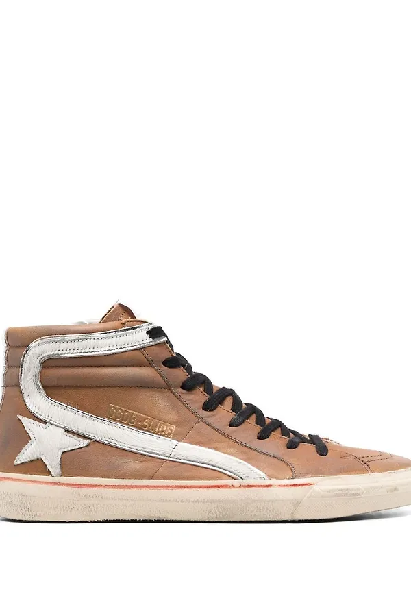 Golden Goose höga lädersneakers - Brun