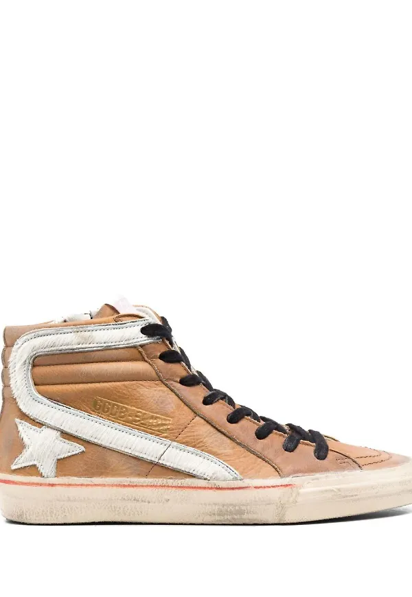 Golden Goose höga lädersneakers - Brun