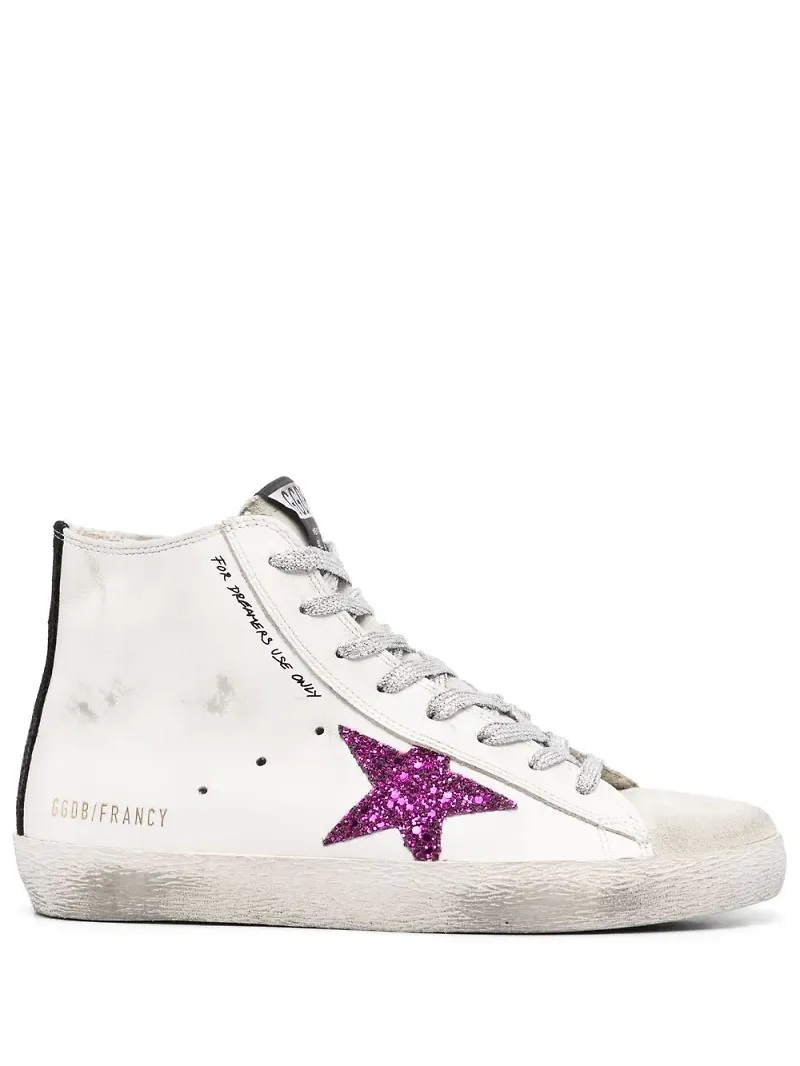 Golden Goose höga lädersneakers med stjärnmärke - Vit