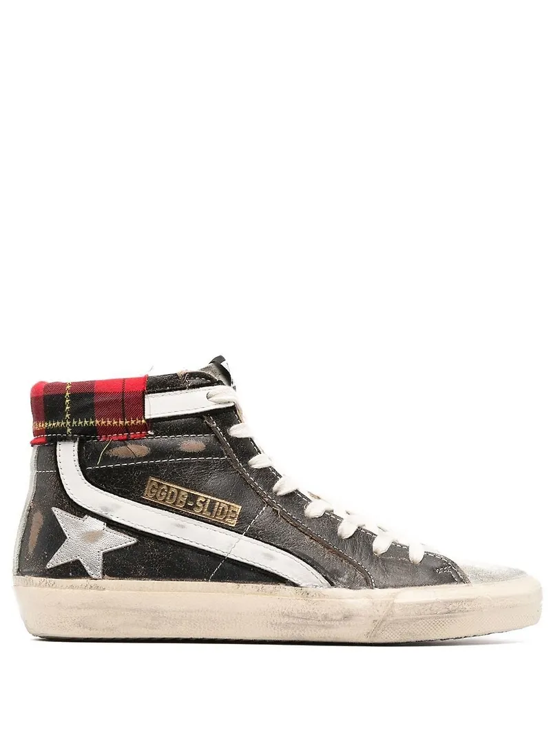 Golden Goose höga sneakers med sliten finish - Svart