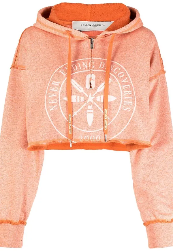 Golden Goose kort hoodie med grafiskt tryck - Orange