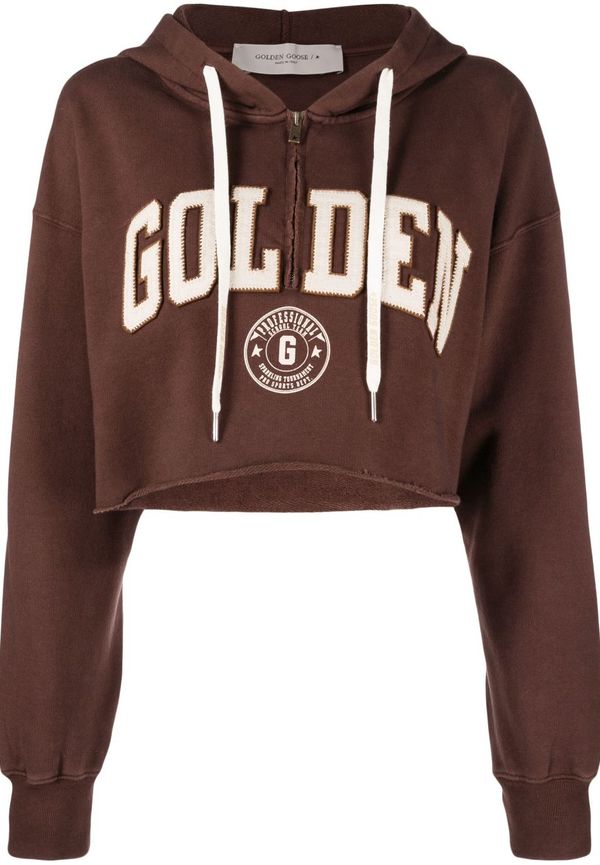 Golden Goose kort hoodie med logotyp - Brun