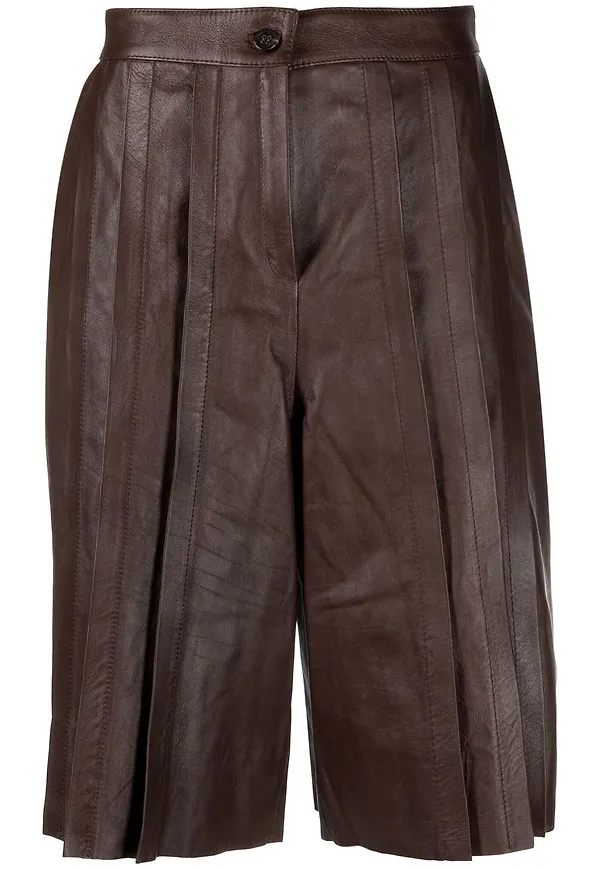 Golden Goose plisserade skinnshorts - Brun