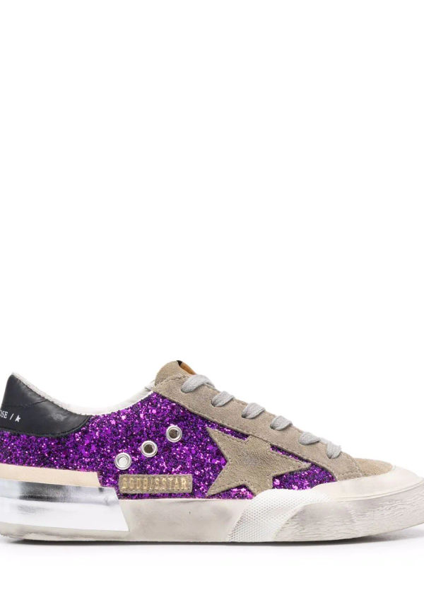 Golden Goose Superstar glittriga låga sneakers - Lila