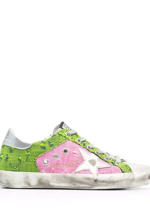 Golden Goose Superstar tygsneakers - Grön