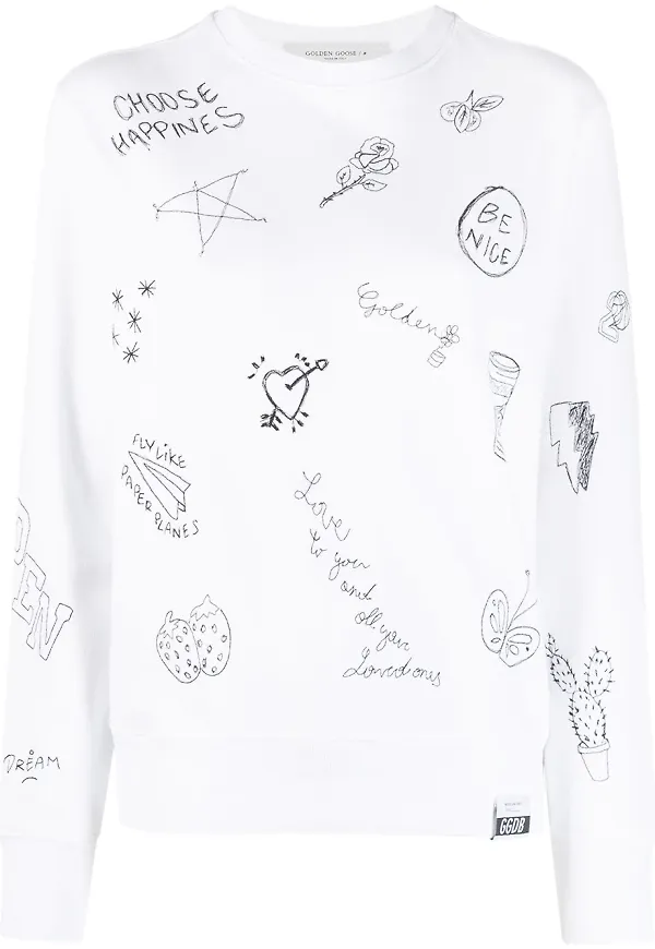 Golden Goose sweatshirt med klottertryck - Vit