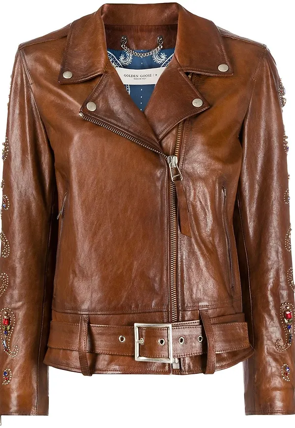 Golden Goose utsmyckad bikerjacka - Brun