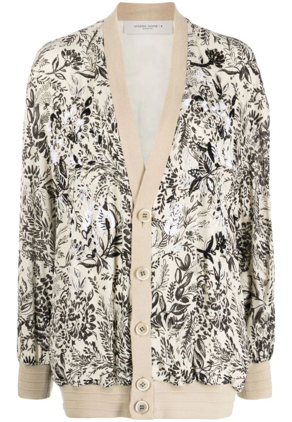 Golden Goose v-ringad kofta med lövmotiv - Neutral