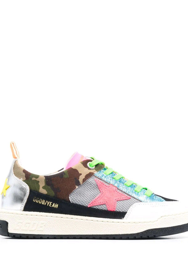Golden Goose Yeah kamouflagemönstrade sneakers - 80388 WHITE/LIGHT GREY/GREEN CAMOUFLAGE/FUCHSIA FLUO