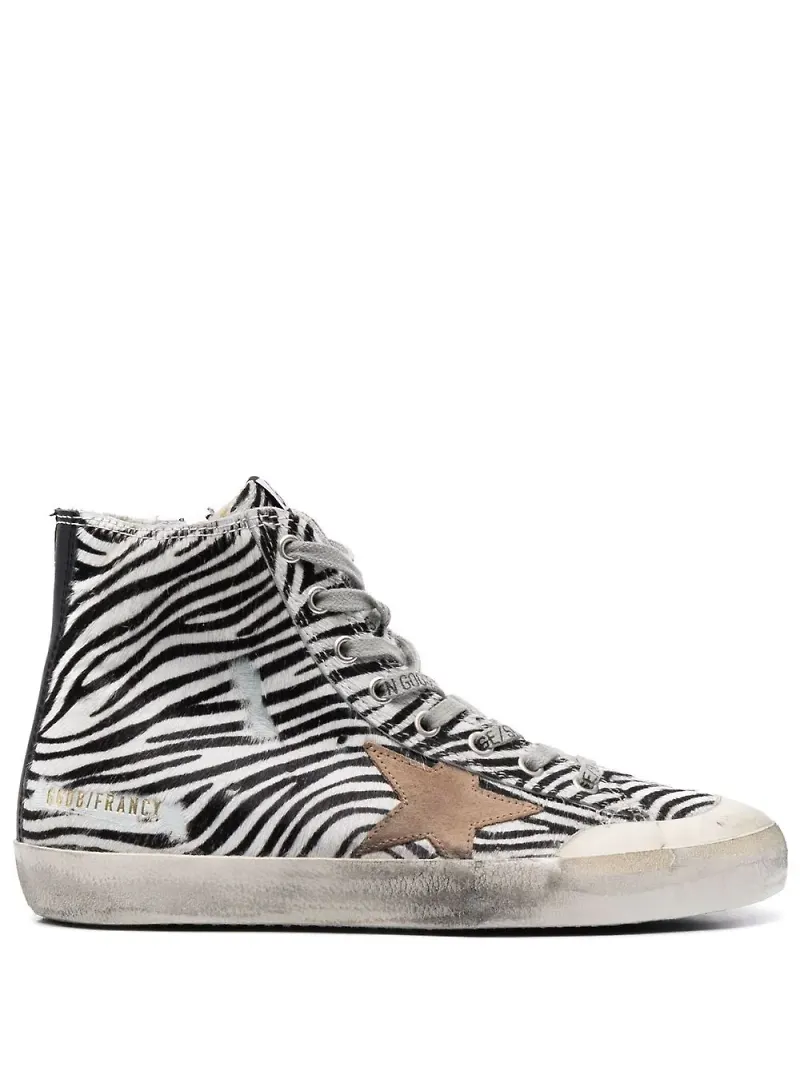 Golden Goose zebramönstrade höga sneakers - Vit
