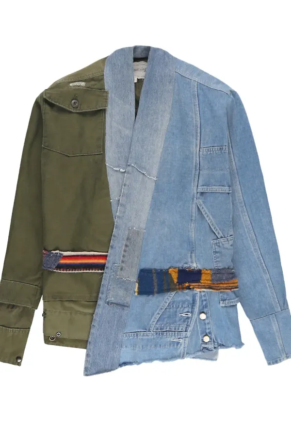 Greg Lauren jacka med asymmetrisk design - Blå