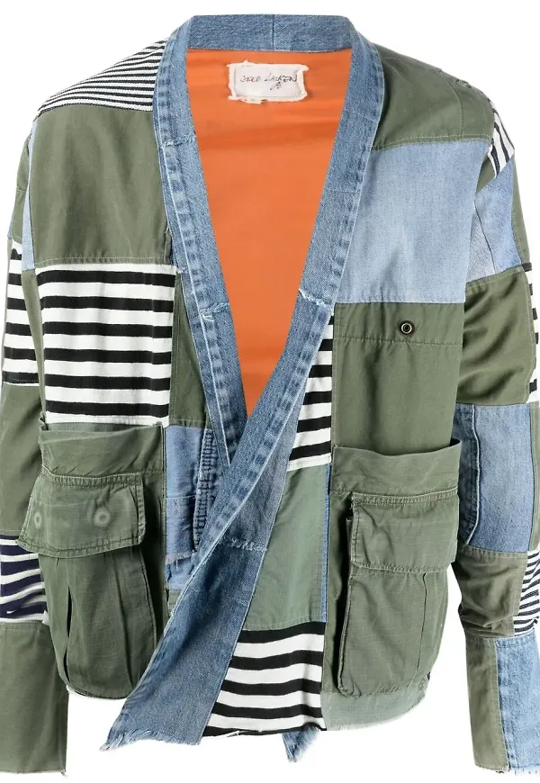Greg Lauren jacka med lappdesign - Blå