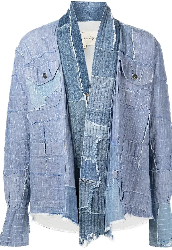 Greg Lauren jeansjacka med lappdesign - Blå