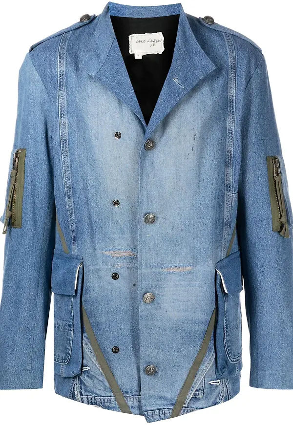 Greg Lauren jeansjacka med slitning - Blå