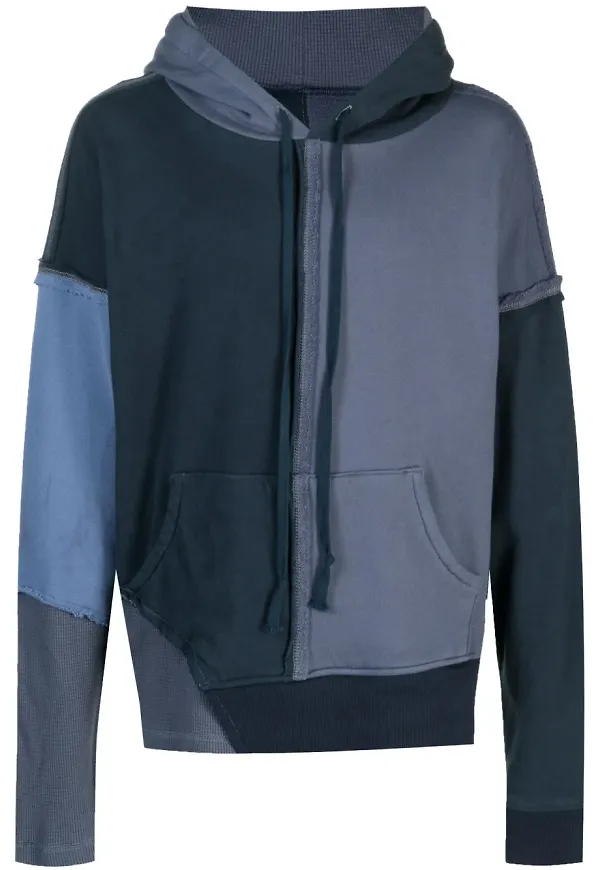 Greg Lauren tonad hoodie med panel - Blå