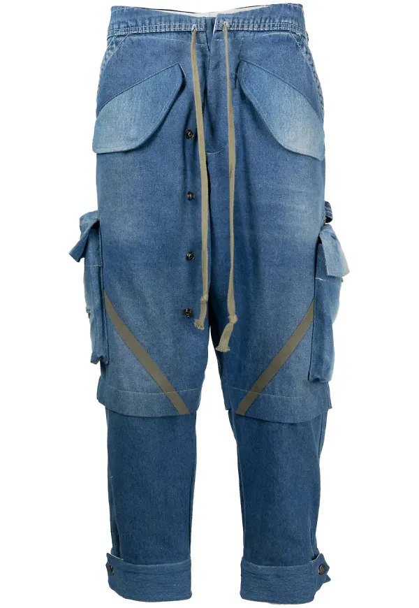 Greg Lauren tvättade jeans med panel - Blå