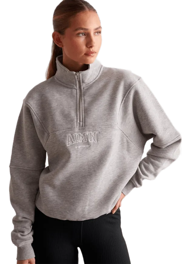 Grey Melange College Sweat Half Zip