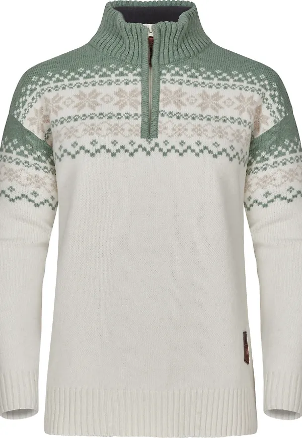Gridarmor Women's Snøkrystall Half Zip Ullgenser White/Green/Beige