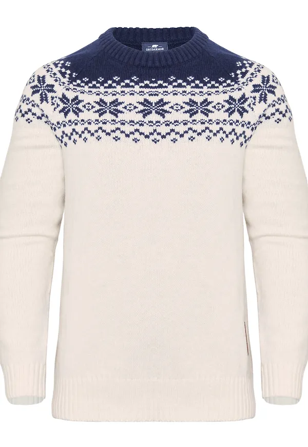 Gridarmor Women's Snøkrystall Round Neck Ullgenser White/Dark Navy
