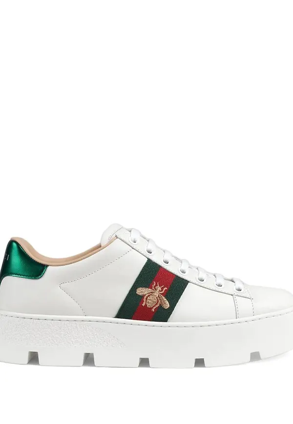 Gucci Ace broderade platåsneakers - Vit