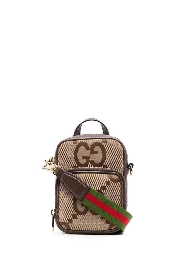 Gucci axelremsväska med monogram - Brun