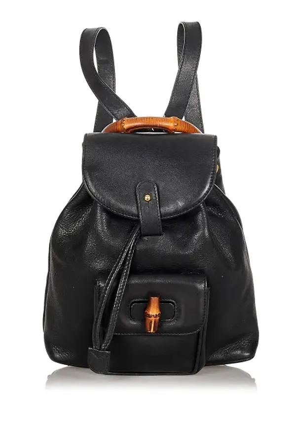 Gucci Bamboo Leather Drawstring Backpack