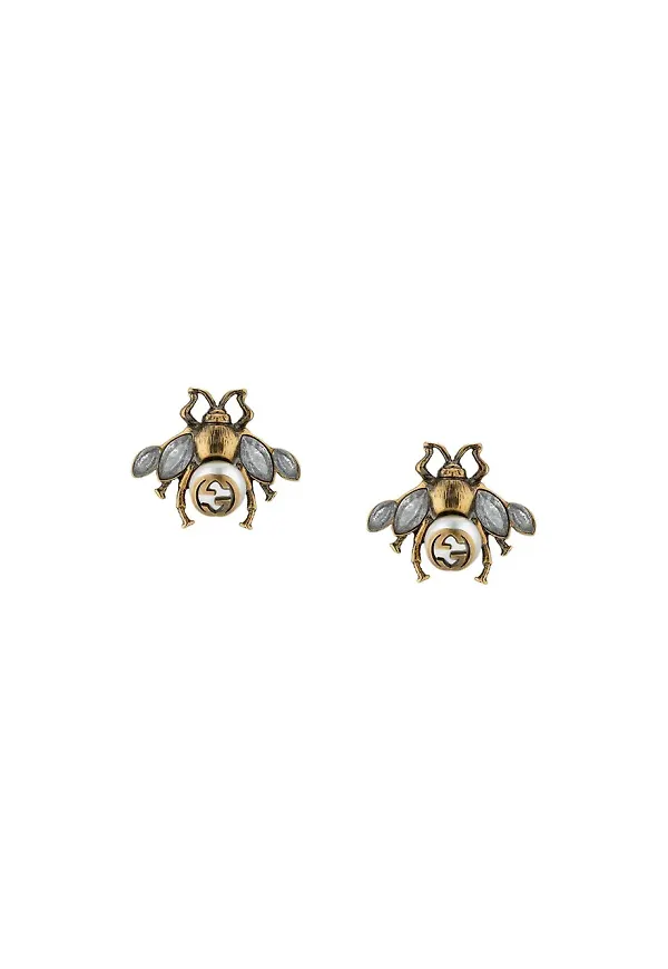 Gucci Bee earrings with crystals - Metallic