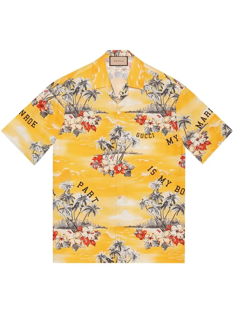 Gucci blommig kortärmad skjorta - Gul
