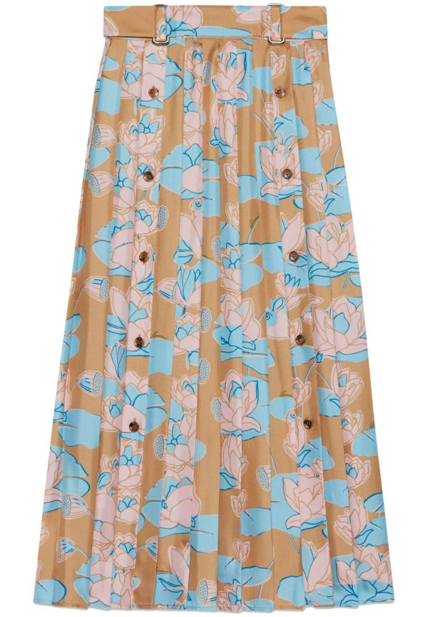 Gucci blommig plisserad midikjol - Brun