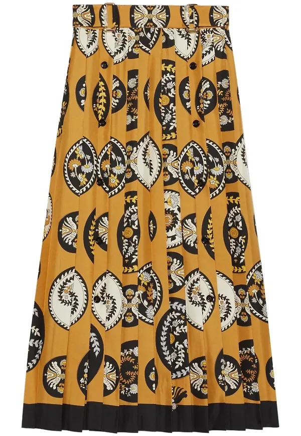 Gucci blommig plisserad midikjol - Brun