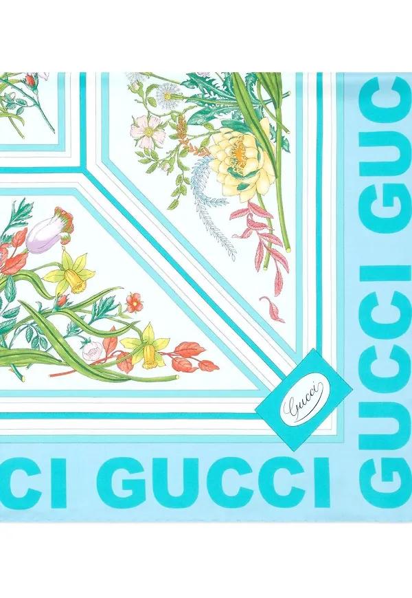 Gucci blommig sidensjal - Blå