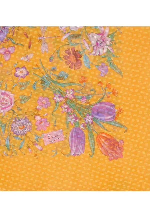 Gucci blommig sidensjal - Gul