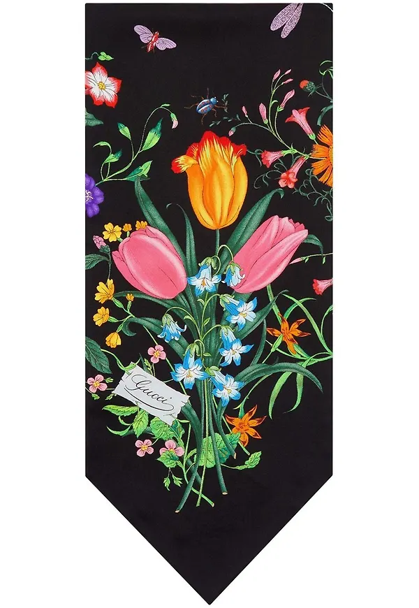 Gucci blommig sidensjal - Svart