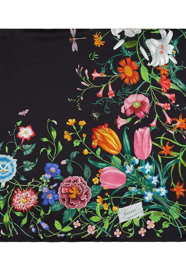 Gucci blommig sidensjal - Svart