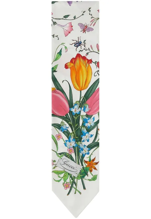 Gucci blommig sidensjal - Vit
