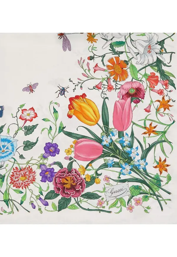 Gucci blommig sidensjal - Vit