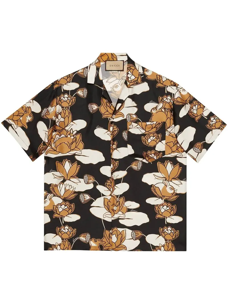 Gucci blommig sidenskjorta - Svart