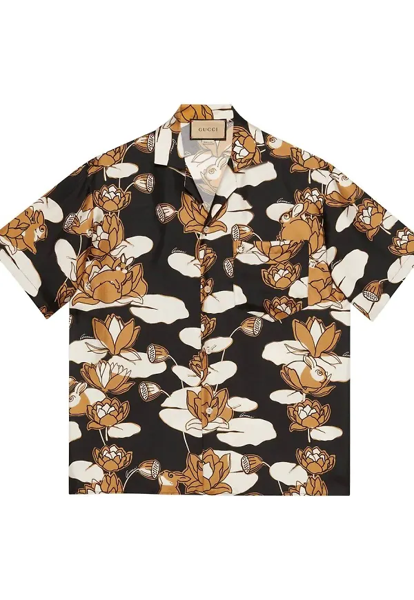 Gucci blommig sidenskjorta - Svart