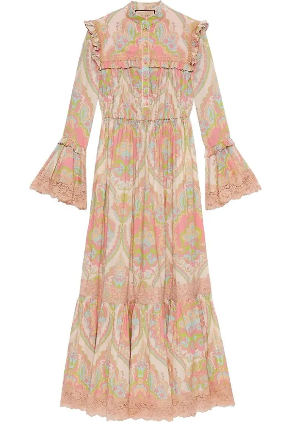 Gucci blommig volangklänning - Rosa