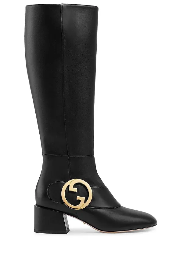 Gucci Blondie knähöga stövlar med logotypplakett - Svart