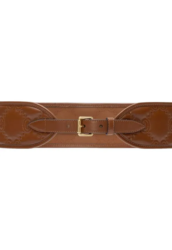 Gucci brett läderbälte med brodyr - Brun