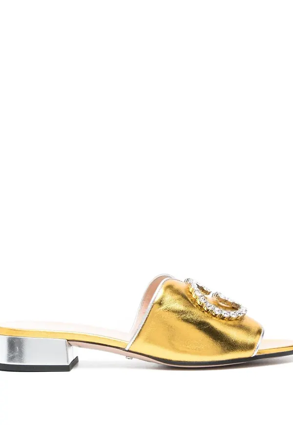 Gucci Bruce sandaler med strassprydd logotyp 35 mm - Guldfärgad