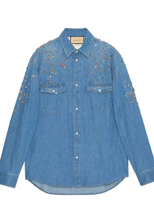 Gucci Constellation utsmyckad jeansskjorta - Blå