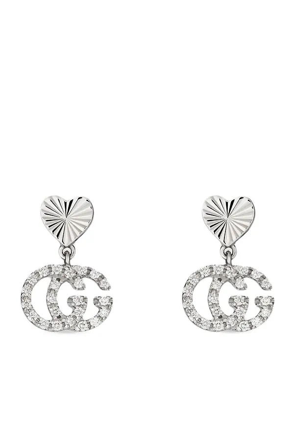 Gucci diamantörhänge i 18K vitguld med hjärta - Silverfärgad