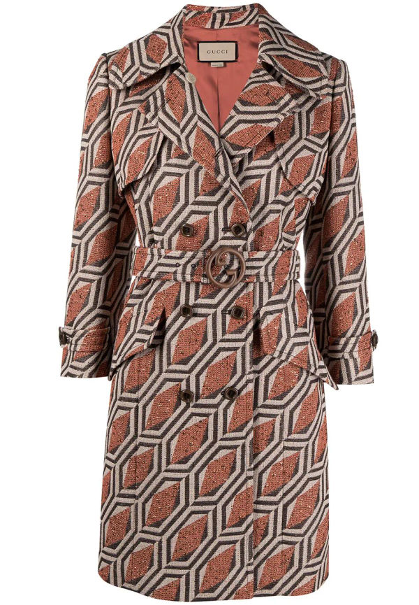Gucci dubbelknäppt kappa med geometriskt mönster - Orange