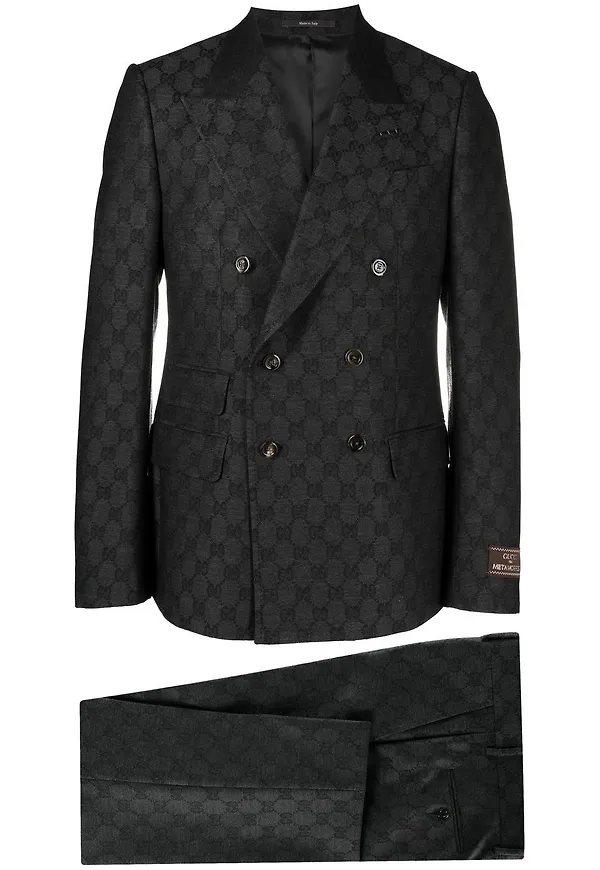 Gucci dubbelknäppt kostym med monogram - Grå