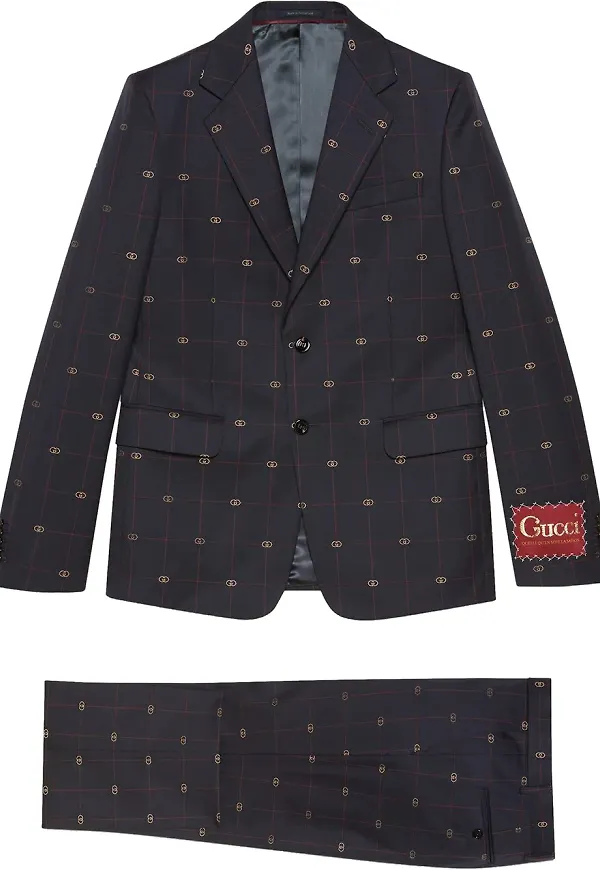 Gucci enkelknäppt kostym med broderad logotyp - Blå