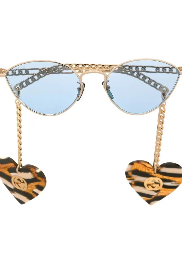 Gucci Eyewear cat eye-solglasögon med hjärtberlock - Guldfärgad