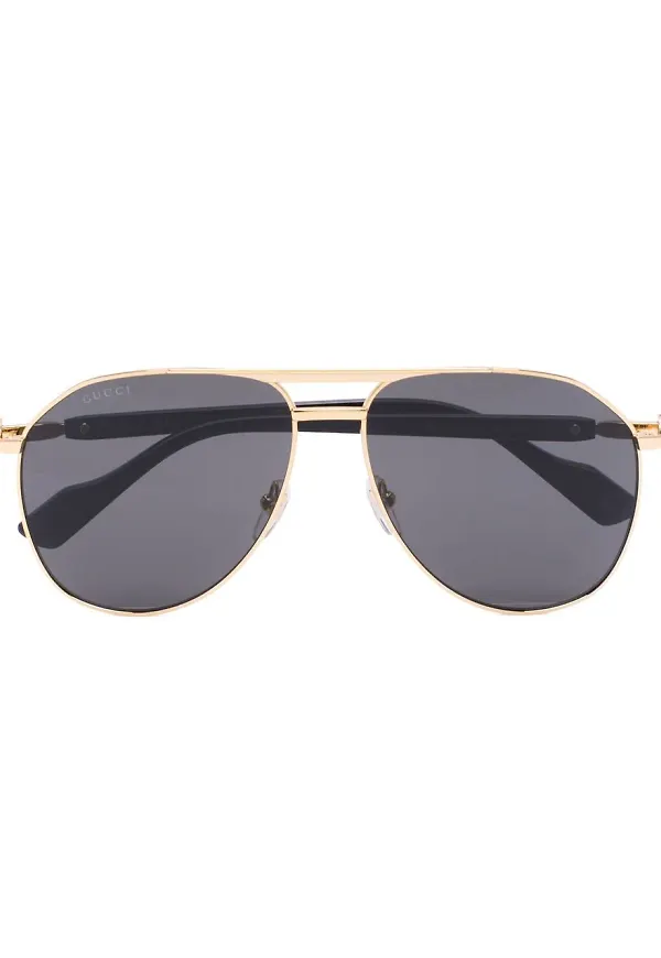 Gucci Eyewear pilotsolglasögon med logotypplakett - Guldfärgad