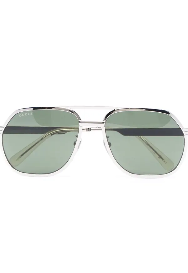 Gucci Eyewear pilotsolglasögon med logotypplakett - Silverfärgad